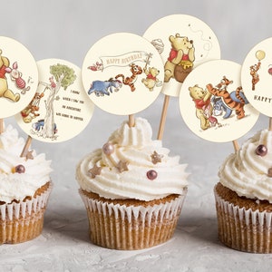 Printable Winnie the Pooh Tags, Cupcake Topper, Hundred Acre Wood Party ...