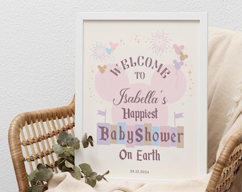 Editable Happiest Baby Shower on Earth Welcome Sign, Disneyland Baby Shower, Mickey and Minnie Baby Shower, Babyland, Digital file