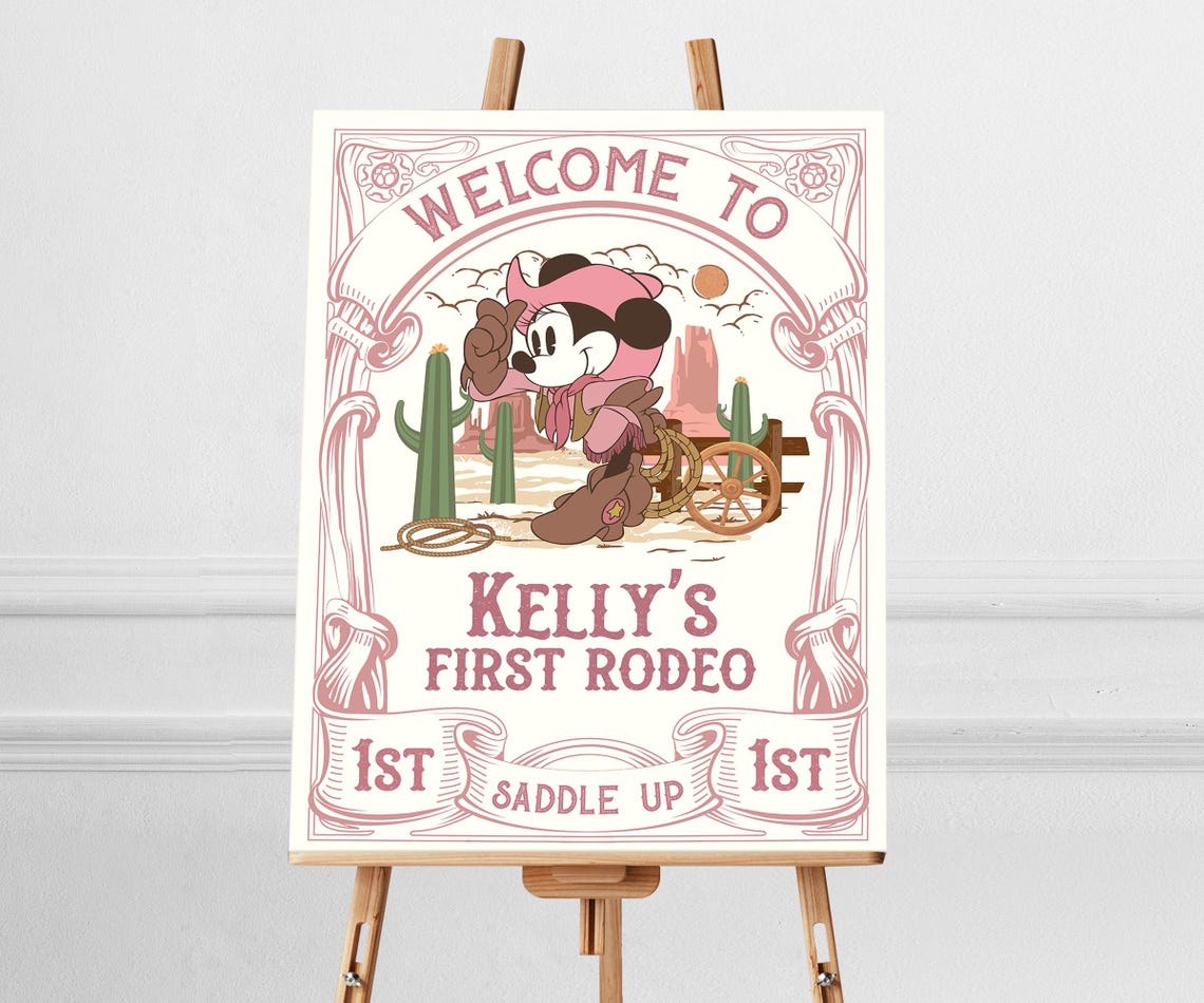 Minnie First Rodeo Birthday Welcome Sign, Minnie Cowgirl Birthday Sign ...