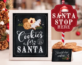 Printable Christmas Cookie Exchange Party Decor, Cookies for Santa, Santa Stop Here