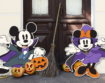 Recorte imprimible de Mickey y Minnie de Halloween, accesorio de pie de Halloween de Disneyland, decoración de fiesta de baby shower de Halloween, archivo digital
