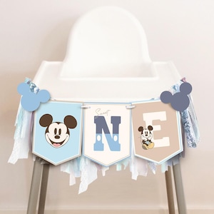 Printable Mickey 1st Birthday High Chair Banner Banner, Happiest Birthday On Earth Party Decoration, Mickey Party, Digital file