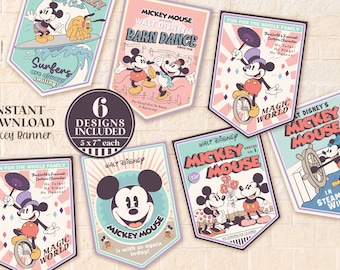 Printable Pastel Mickey Banner, Mickey Birthday Party Decoration, Disney Party, Digital file