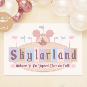 Editable Name Disneyland Sign, Happiest Birthday on Earth, Disneyland Baby Shower, Digital file