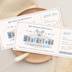 Bearbeitbarer Name Disneyland Ticket, sparen Sie Ihr Datum, glücklichster Geburtstag auf Erden, Disneyland Babyparty, digitale Datei