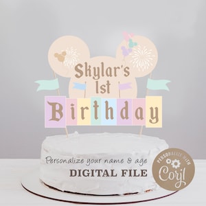 Editable Name Birthday Cake Topper, Printable Happiest Birthday On Earth Cake Topper, Disneyland Birthday Cake Topper, Digital file