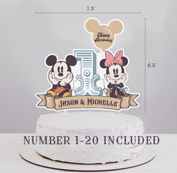Mickey Mouse Cake Topper | Disney Themed | Personalized Name  Disney Vintage Baby First year old Custom Cake topper - Customize your name/num display picture 1