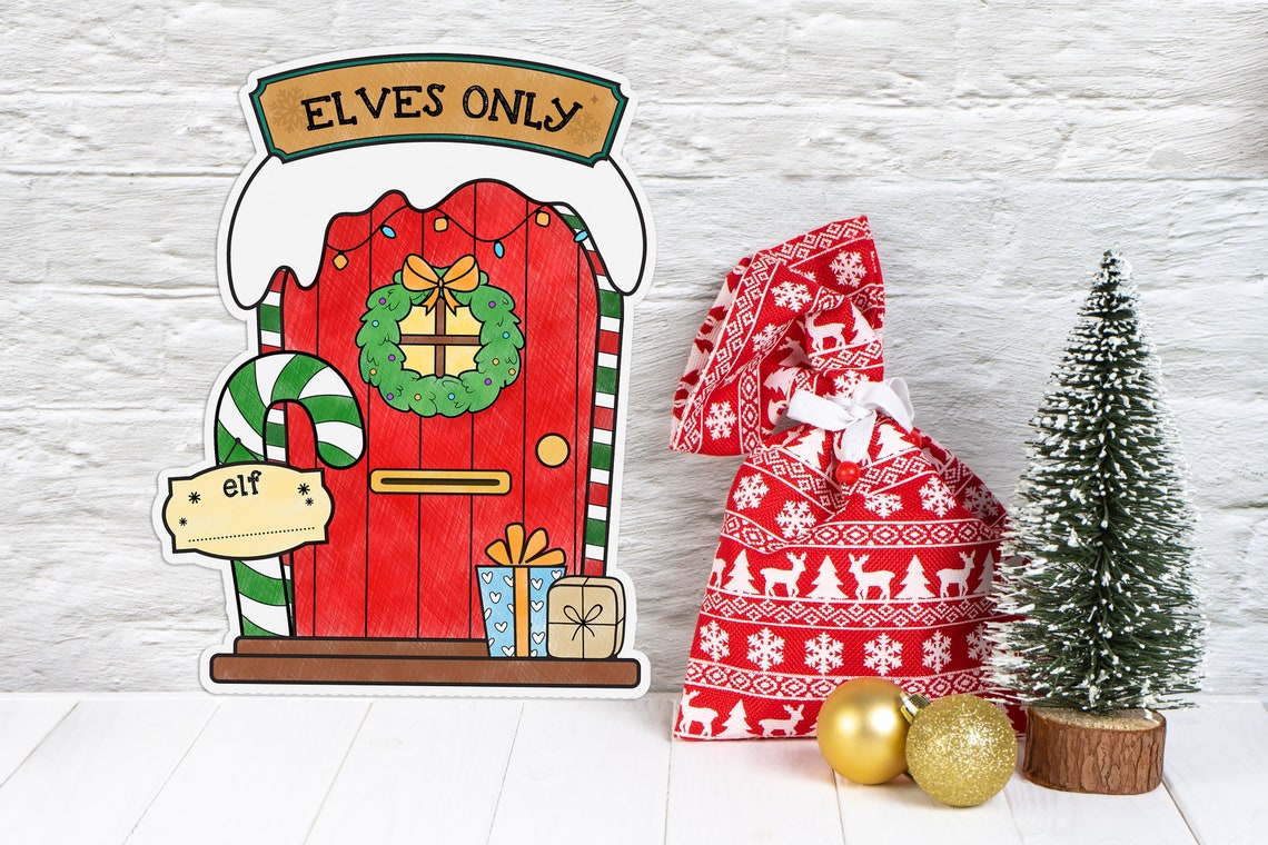 Printable Elf Door Coloring Pages Christmas Activity for Etsy