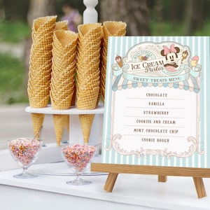 Wydrukuj Minnie Dostosuj Menu Lodów, Urodziny Myszki Miki, Impreza Disneyland, Plik Cyfrowy