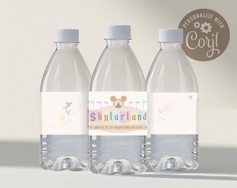 Personalize Disneyland Birthday Water Bottle Label, Happiest Birthday On Earth Water Bottle Wrapper, Mickey & Minnie Birthday, Printable
