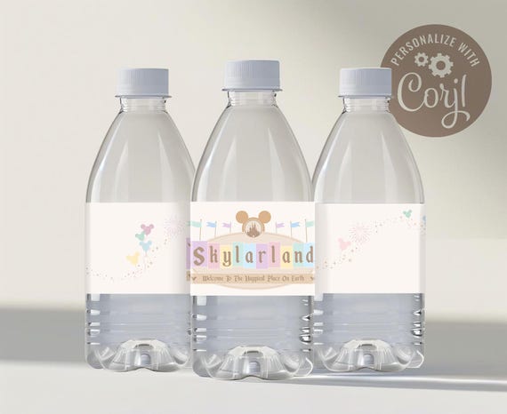 Personalize Disneyland Birthday Water Bottle Label, Happiest Birthday On Earth Water Bottle Wrapper, Mickey & Minnie Birthday, Printable