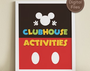 Printable Mickey Clubhouse Party Sign, Mickey Birthday, Baby Shower Party Decor, Clubhouse Activities, Digital file