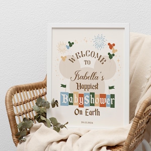 Editable Happiest Baby Shower on Earth Welcome Sign, Disneyland Baby Shower, Mickey and Minnie Baby Shower, Babyland, Digital file