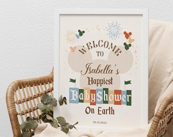 Editable Happiest Baby Shower on Earth Welcome Sign, Disneyland Baby Shower, Mickey and Minnie Baby Shower, Babyland, Digital file