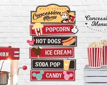 Printable Mickey Concession Menu, Main Street Snack Bar, Mickey Birthday, Disneyland Party Decoration, Digital file