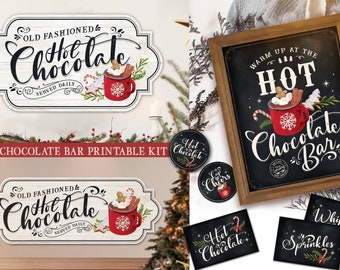 Kit barretta di cioccolata calda STAMPABILE, barretta di cioccolata calda, insegna della barretta di cioccolata calda, decorazioni per feste di Natale, file digitale