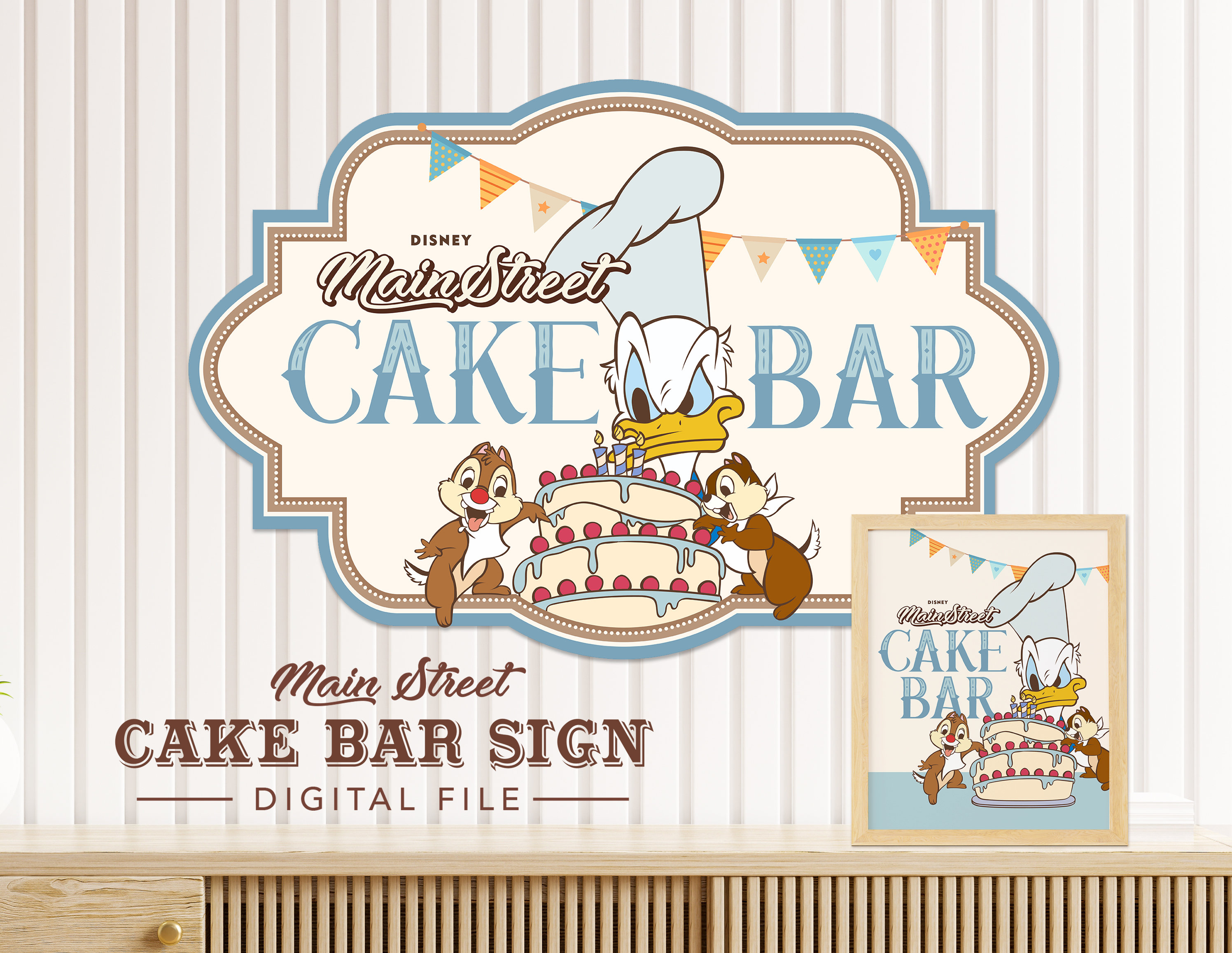 Donald Duck Cake Bar Sign, Mainstreet Party, Mickey Birthday, Minnie Baby Shower, Disneyland Party Decoration, Digital file