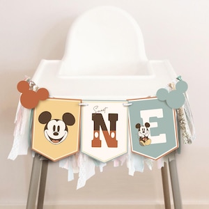 Printable Mickey 1st Birthday High Chair Banner Banner, Happiest Birthday On Earth Party Decoration, Mickey Party, Digital file