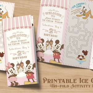 Printable Mickey & Minnie Ice Cream Activity Sheet, Ice Cream Coloring Page, Kids Activities Sheet, Digital, Printable