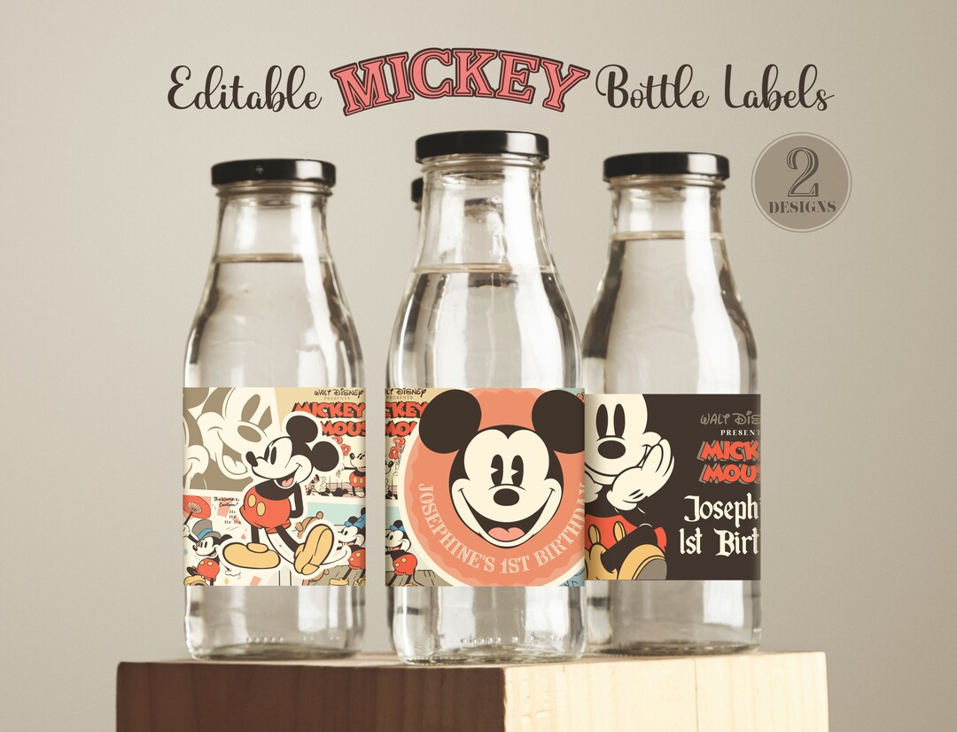 Mickey Water Bottle Label, Vintage Mickey Label, Mickey Birthday ...