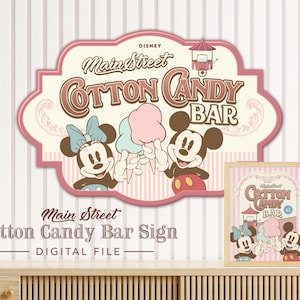 Mickey & Minnie Cotton Candy Bar Sign, Main Street Cotton Candy, Mickey Birthday, Minnie Birthday, Disneyland Party Decoration, Digital file
