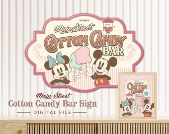 Mickey & Minnie Cotton Candy Bar Sign, Main Street Cotton Candy, Mickey Birthday, Minnie Birthday, Disneyland Party Decoration, Digital file