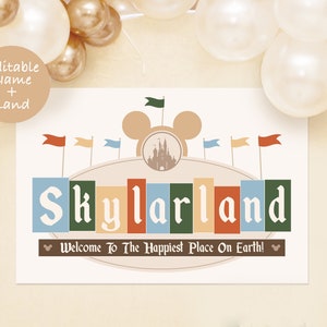 Editable Name Disneyland Sign, Happiest Birthday on Earth, Disneyland Baby Shower, Digital file