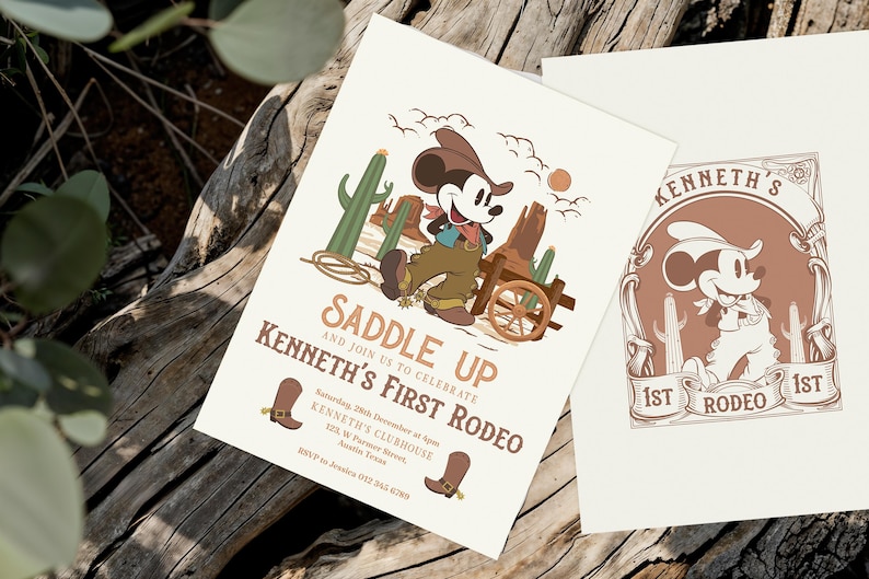 Mickey First Rodeo Birthday Invitation, Mickey Cowboy Birthday ...