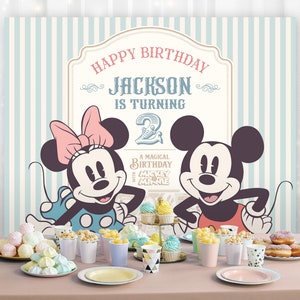 Toile de fond modifiable Mickey et Minnie, anniversaire Mickey et Minnie, fête Disney, fichier numérique