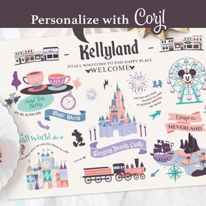 Editable Disneyland Party Place Mat, Disneyland Wall Art, Mickey Birthday, Princess Birthday, Magical Party Decoration, Digital file