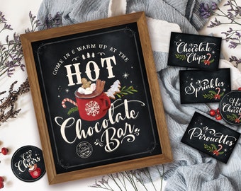 PRINTABLE Hot Chocolate Bar Kit, Hot Cocoa Bar, Hot Chocolate Bar Sign, Christmas Party Decor, Digital file