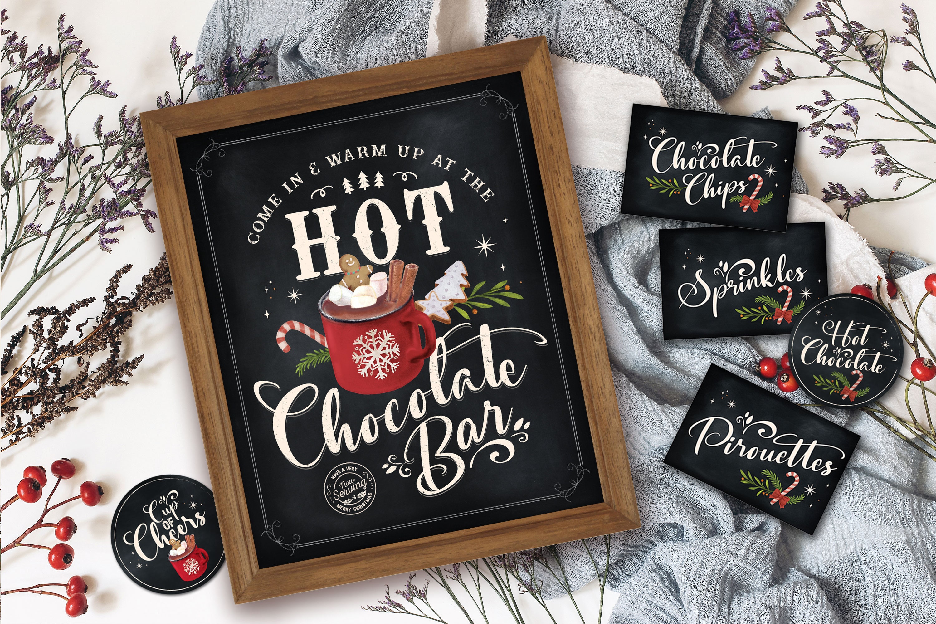 PRINTABLE Hot Chocolate Bar Kit, Hot Cocoa Bar, Hot Chocolate Bar Sign, Christmas Party Decor, Digital file