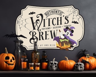 Printable Minnie Halloween Witch's Brew, Mickey Halloween Party Sign, Trick or Treat Party Decorations, Digital file