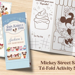 Wydrukuj arkusz aktywności Myszki Miki, Kolorowanka Main Street Sweet Store, Arkusz aktywności dla dzieci, Cyfrowy, Wydrukuj