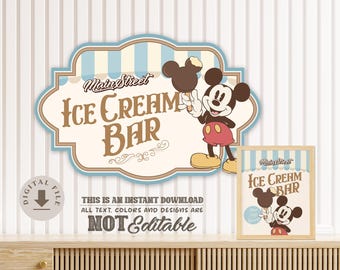 Mickey Ice Cream Bar Sign, Main Street Ice Cream Parlor, Mickey Birthday, Disneyland Party Decoration, Digital file