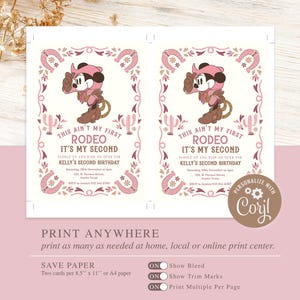 Minnie Second Rodeo Birthday Invitation, Minnie Cowgirl Birthday ...