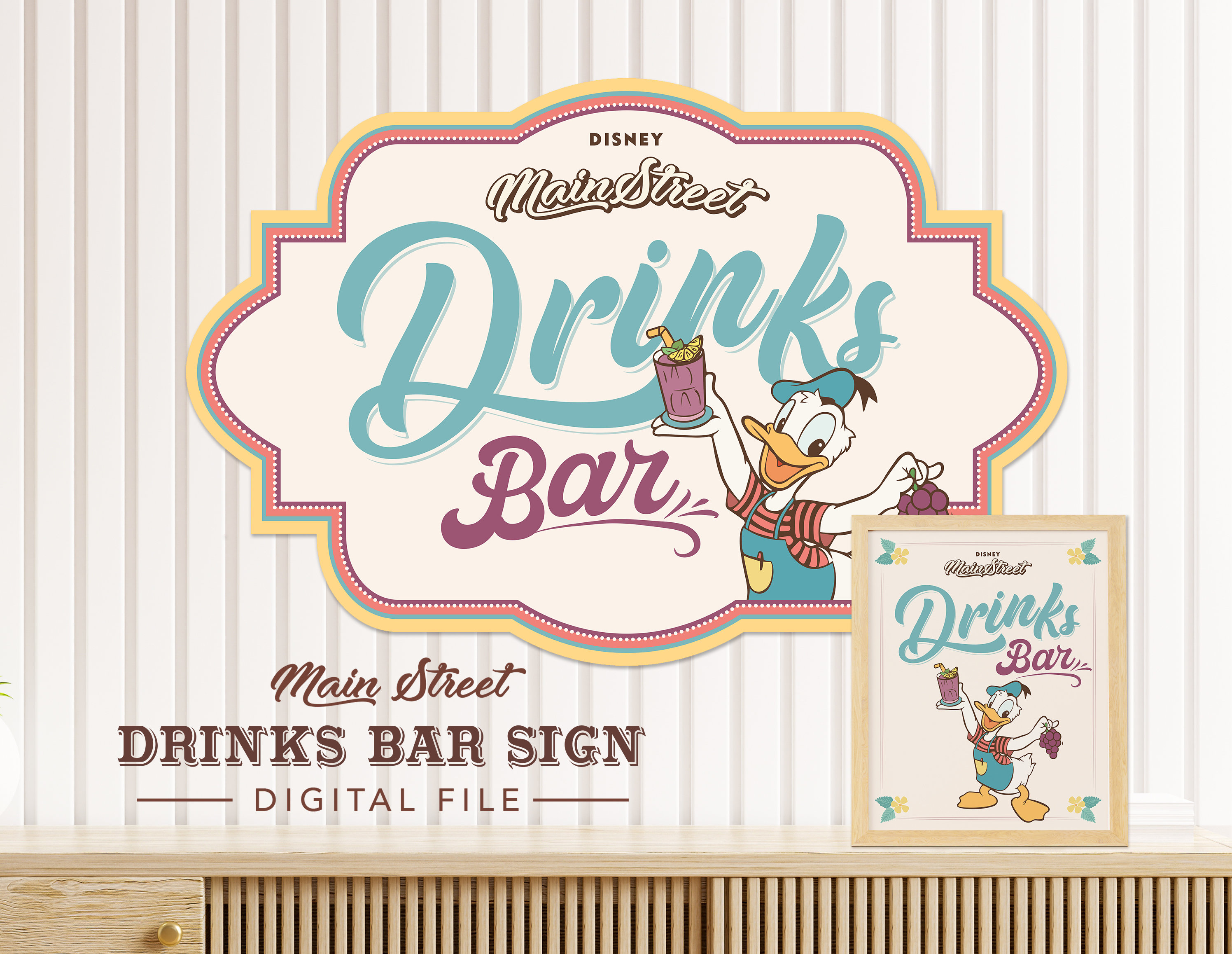 Donald Duck Drinks Bar Zeichen, Mainstreet Party, Micky Geburtstag, Minnie Baby Shower, Disneyland Party Dekoration, Digitale Datei