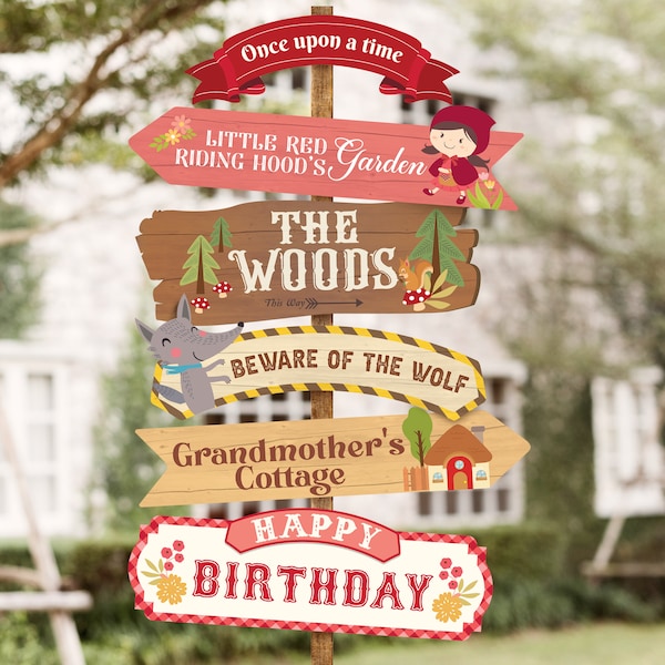 Red Riding Hood Party Directional Sign, Little Red Riding Hood Birthday, Princess Birthday, Magical Party Decoration, Digital file