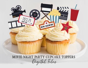 12 Décors De Gâteau Sur Thème Cinéma - Cake Topper Pour Anniversaire, Soirée Film - Papier Et Bambou
