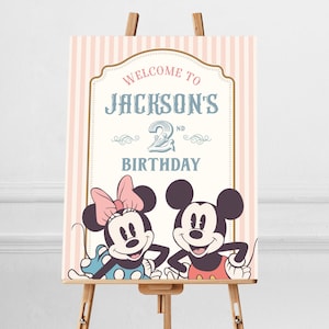 Panneau de bienvenue imprimable Mickey et Minnie, panneau d'anniversaire Mickey, parfait pour toute fête d'anniversaire ou événement sur le thème Disney, fichier numérique