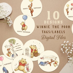 Printable Winnie the Pooh Tags, Cupcake Topper, Hundred Acre Wood Party ...