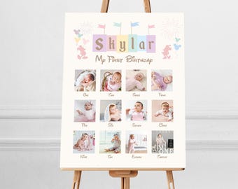 Editable Name Disneyland Photo Milestone Poster, Printable Baby First Birthday Milestone sign, Digital file