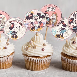 Printable Vintage Minnie Cupcake Toppers, Minnie Birthday Party Decoration, Minnie Baby Shower, Disney Party, Digital file