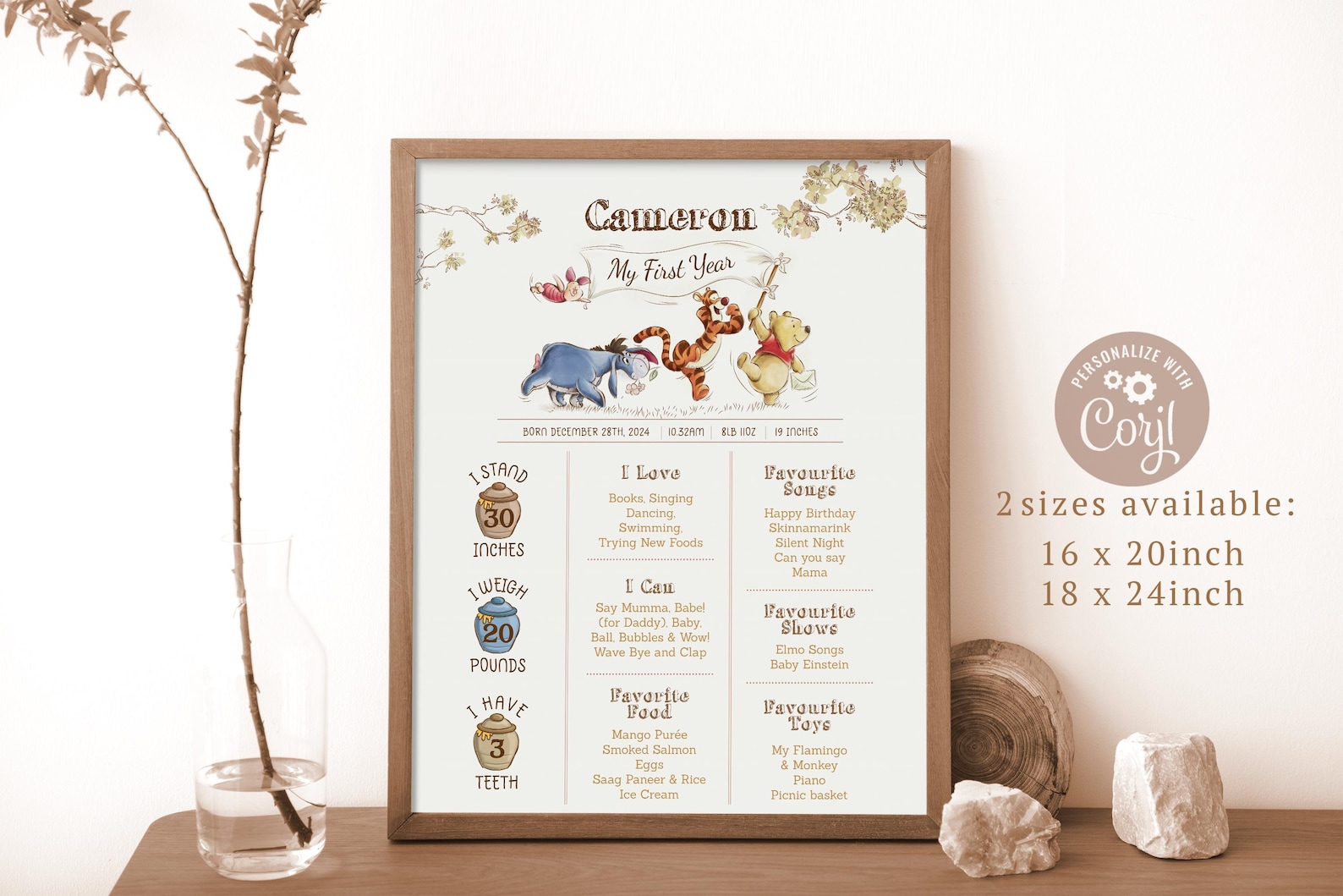 Editable Winnie the Pooh Photo Milestone Poster, Printable Baby First ...