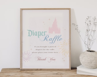Happiest Baby Shower On Diaper Raffle Sign, Disneyland Baby Shower, Digital, Printable