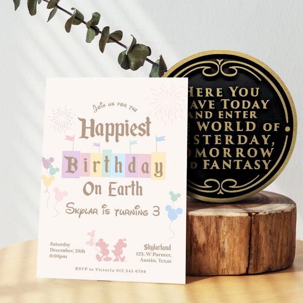 Happiest Birthday On Earth Invitation, Disneyland Birthday Invitation, Mickey Birthday, Minnie Birthday, Digital, Printable