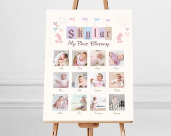 Editable Name Disneyland Photo Milestone Poster, Printable Baby First Birthday Milestone sign, Digital file