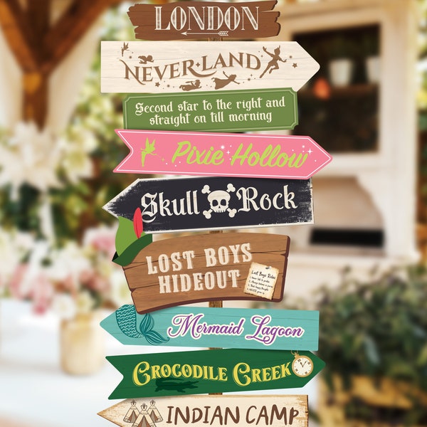 Peter Pan Party Directional Sign, Never Grow Up Birthday, Peter Pan Birthday, Neverland, Magical Party Decoration, Digital file