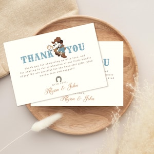 Carte de remerciement Cowboy Mickey Baby Shower, une petite douche de bébé cowboy, bébé de l'Ouest, bébé rodéo, fichier numérique