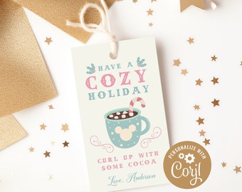 Editable Mickey Hot Cocoa Christmas Gift Tag, Holiday Hot Cocoa Treat Bag Tag, Christmas Treats Favor Bag Label, Digital, Printable